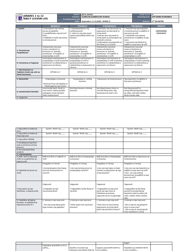 DLL - Epp 5 - Q2 - W3 | PDF
