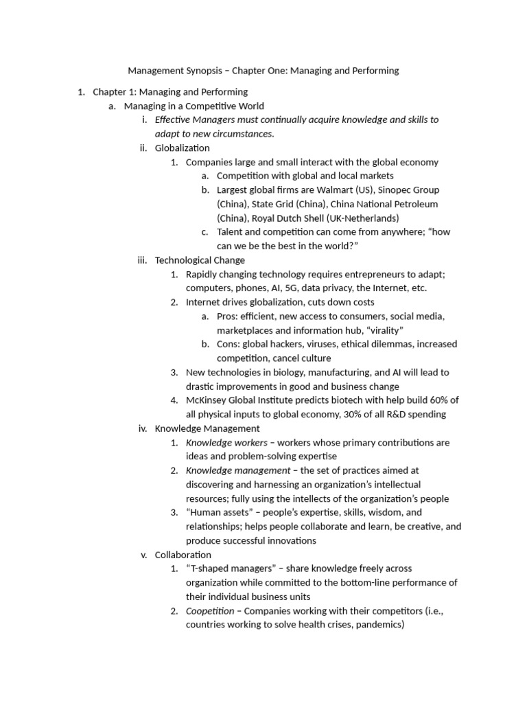 Management 371 - Chapter One Outline | PDF