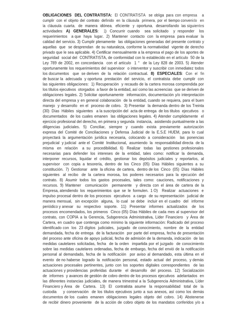 Obligaciones Del Contratista | PDF