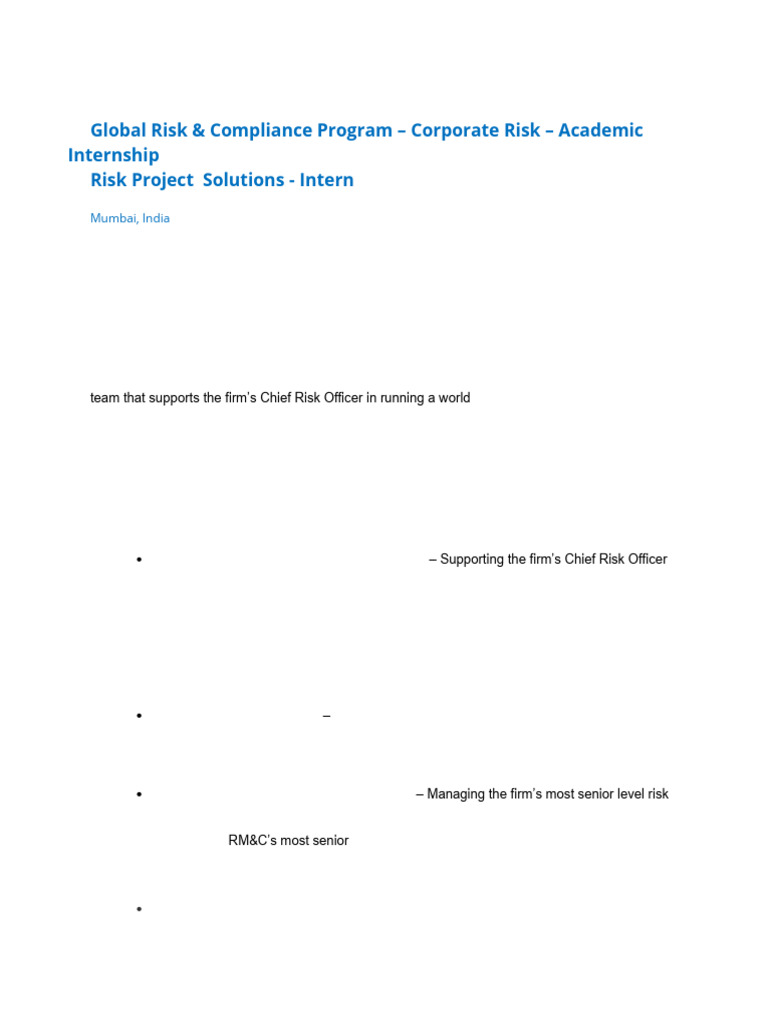 Job Description - Coporate Risk - Risk Projects & Solutions | PDF