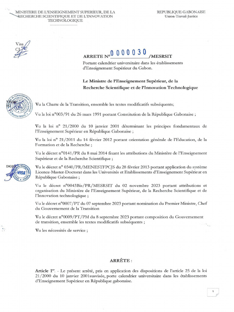Arrete Portant Calendrier Universitaire | PDF