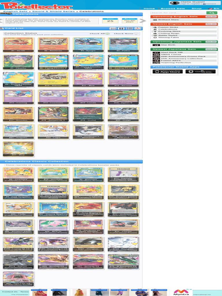 pokemon celebrations card set list Pokmon 25th Anniversary Complete Master (118/100) 2021 + Official Your opponent shuffles his or her hand into his or her deck Pokmon 25th Anniversary Card List