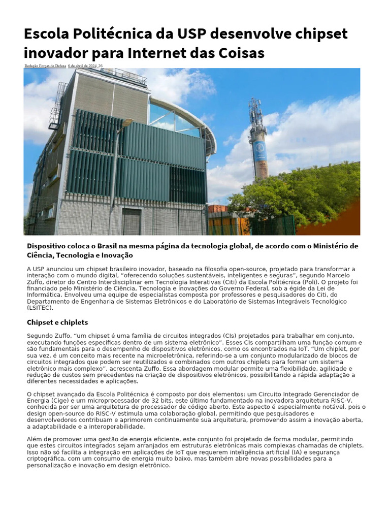 Escola Politécnica Da USP Desenvolve Chipset Inovador para Internet Das ...