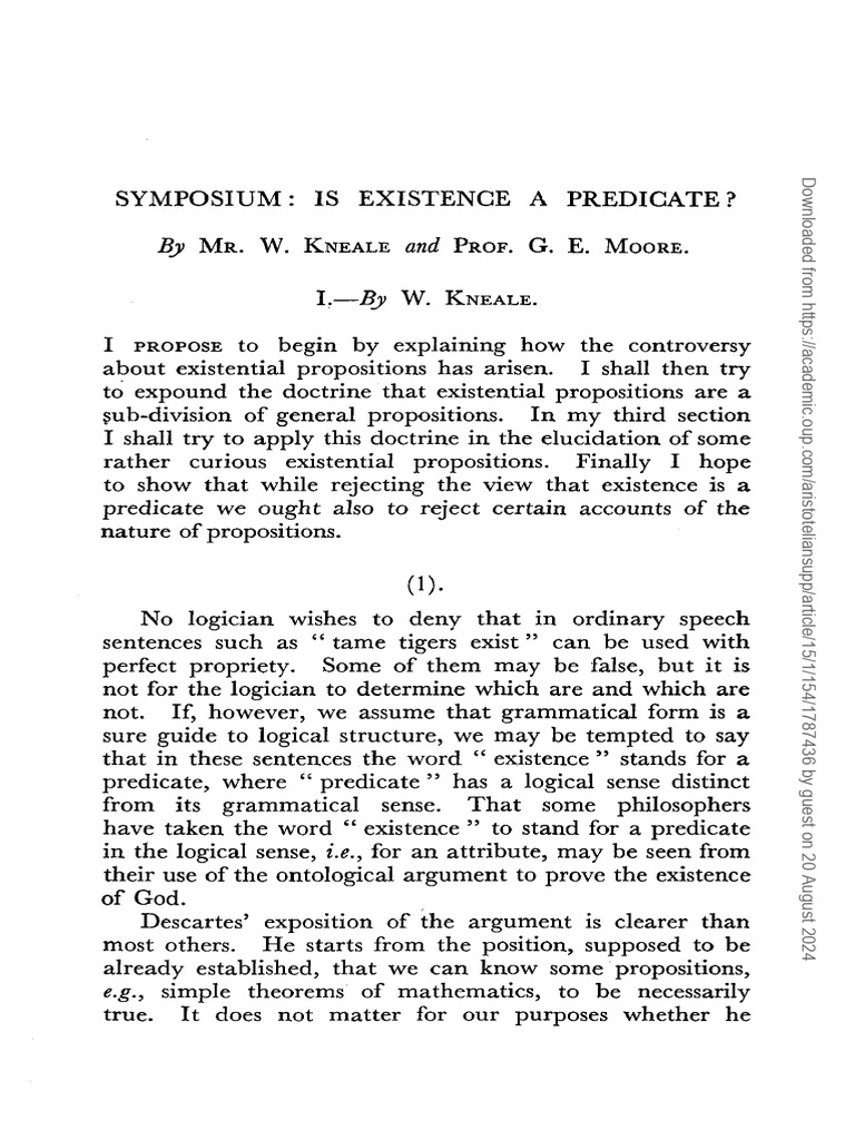 Symposium: Is Existence A Predicate? - G.E. Moore, William McKneale ...