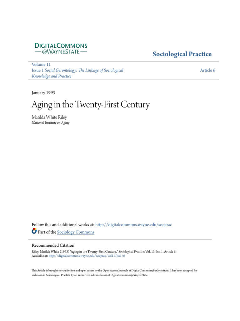 Matilda White Riley 1993. Aging in The Twenty-First Century | PDF