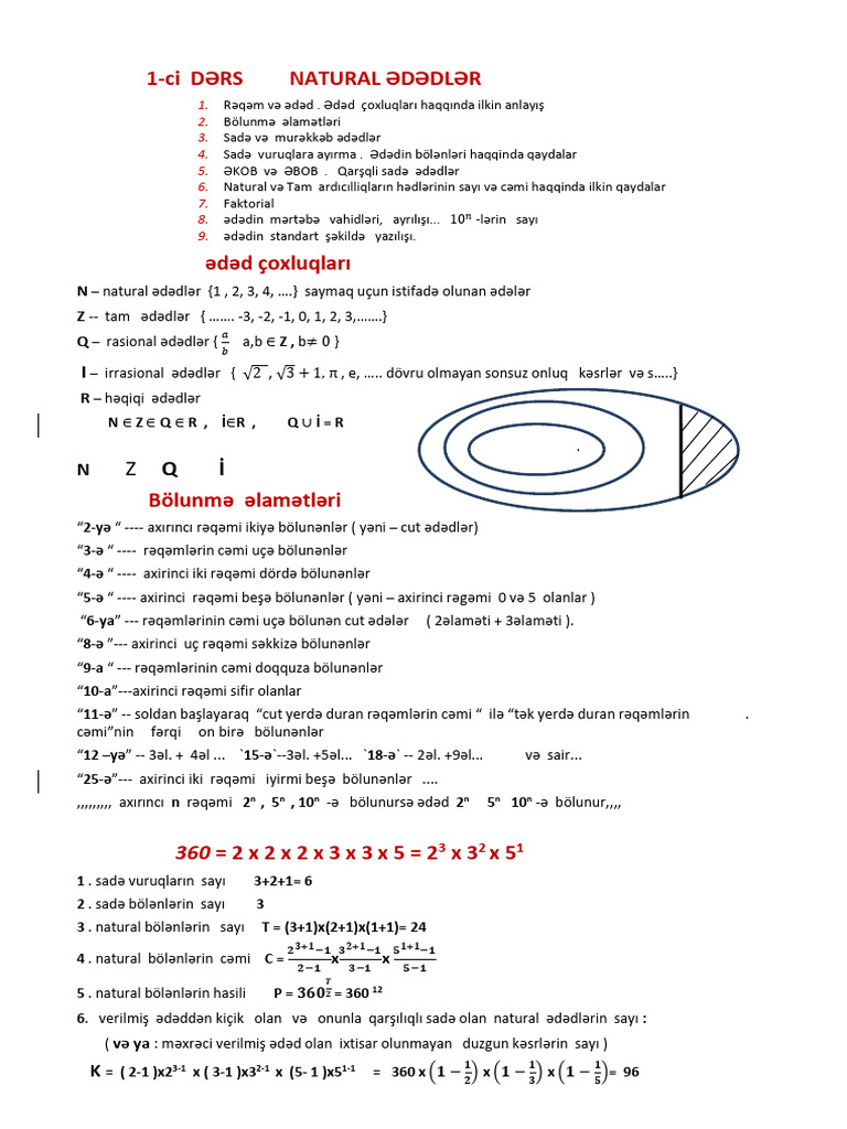 Ci Dərs Natural ƏDƏDLƏR | PDF