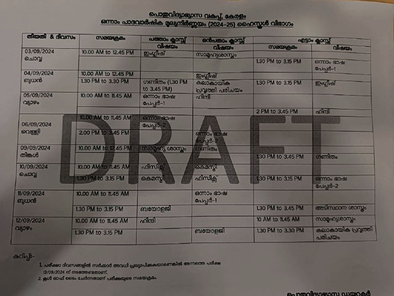 KeralaFirstTermOnamExamTimeTable2024Class8910PDF PDF