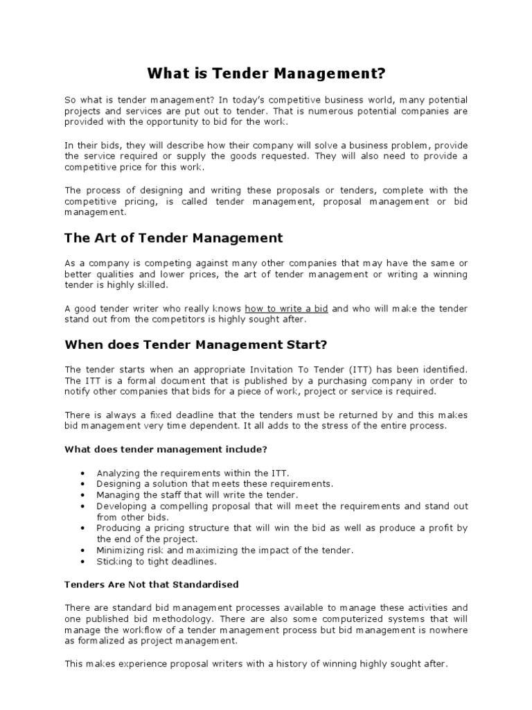 Understanding Tender Management | PDF | Government Procurement In The ...