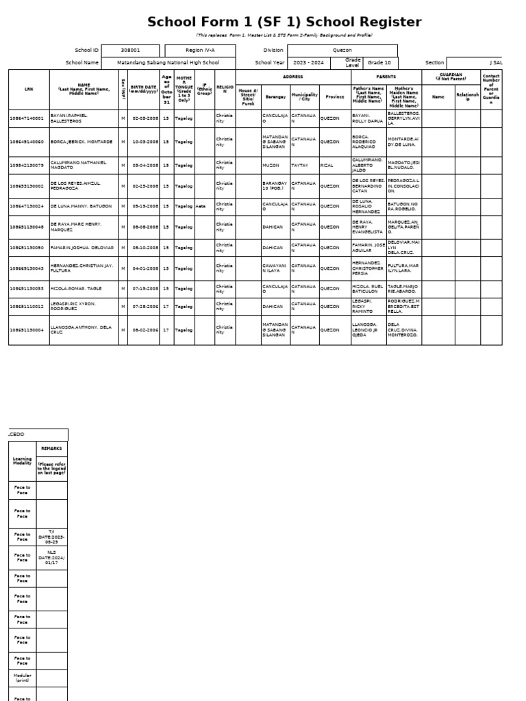 Sf1 - 2023 - Grade 10 (Year IV) - J Salcedo | PDF