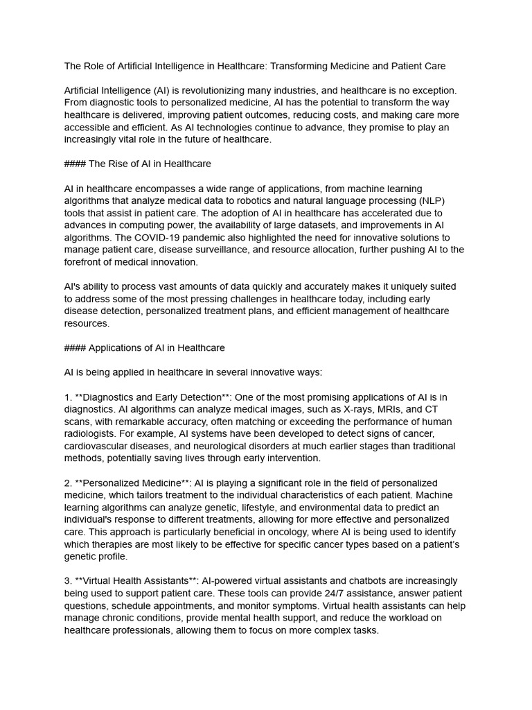 The Role of Artificial Intelligence in Healthcare - Transforming ...