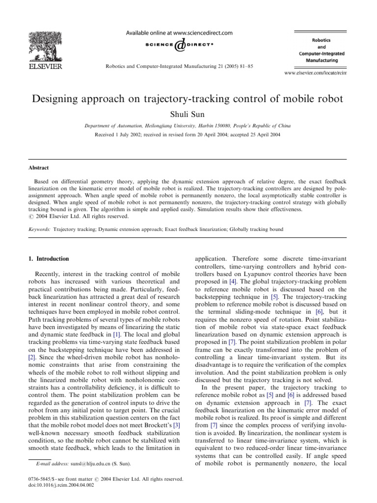 Designing Approach On Trajectory Tracking Control Of Mobile Robot Pdf