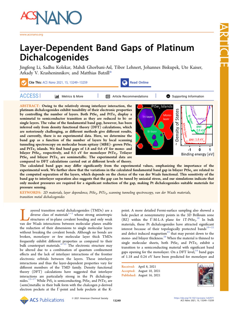 Li Et Al 2021 Layer Dependent Band Gaps of Platinum Dichalcogenides | PDF
