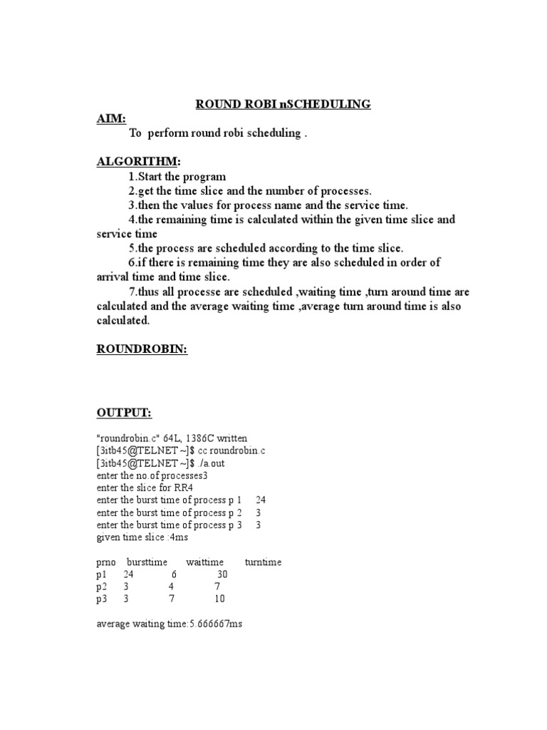Round Robin Scheduling Algorithm | PDF | Computers | Technology ...