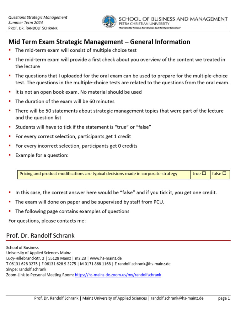 MID-TERM EXAM - Strategic Management - Information | PDF | Multiple ...
