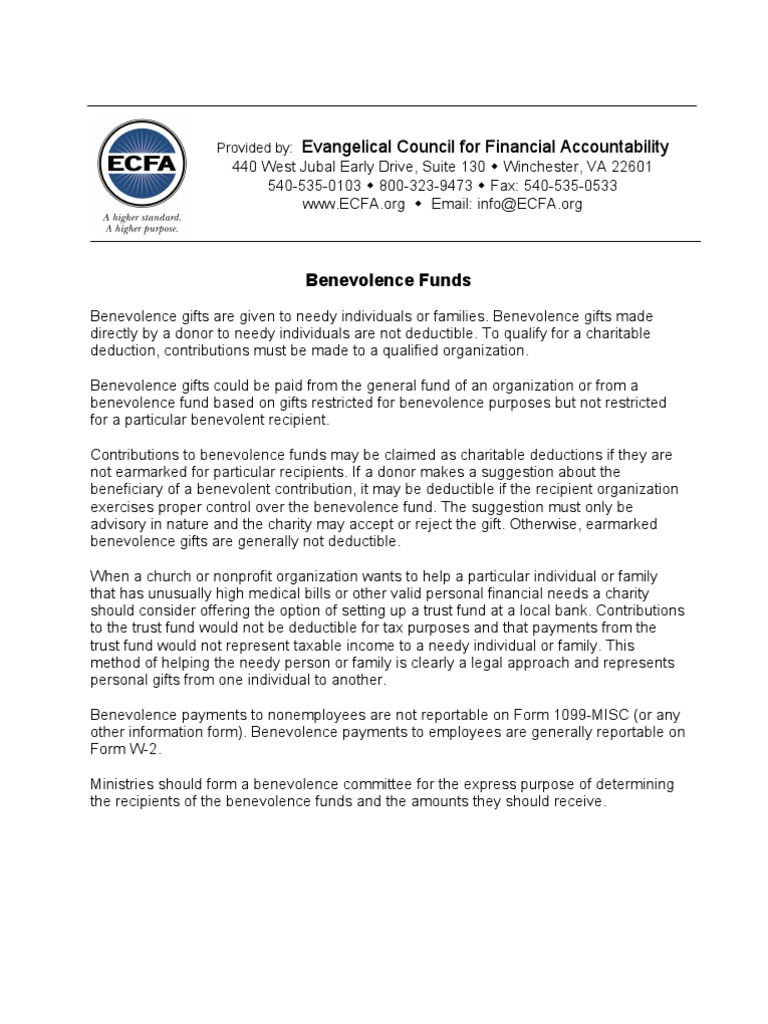 Benevolence Fund Guidelines and Policies | PDF | Tax Deduction ...