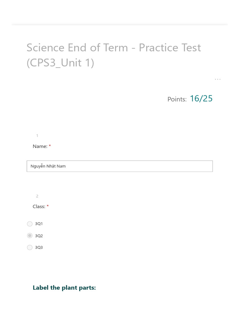 Science End of Term - Practice Test (CPS3 - Unit 1) | PDF