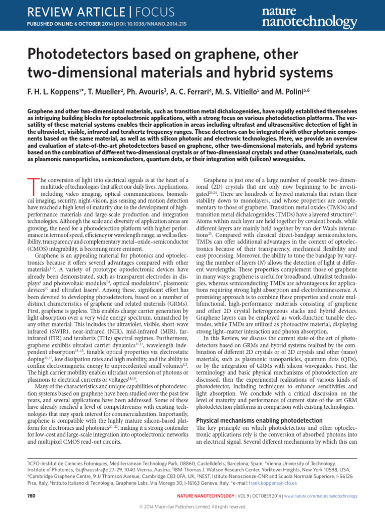Photodetectors Based On Graphene, Other | PDF