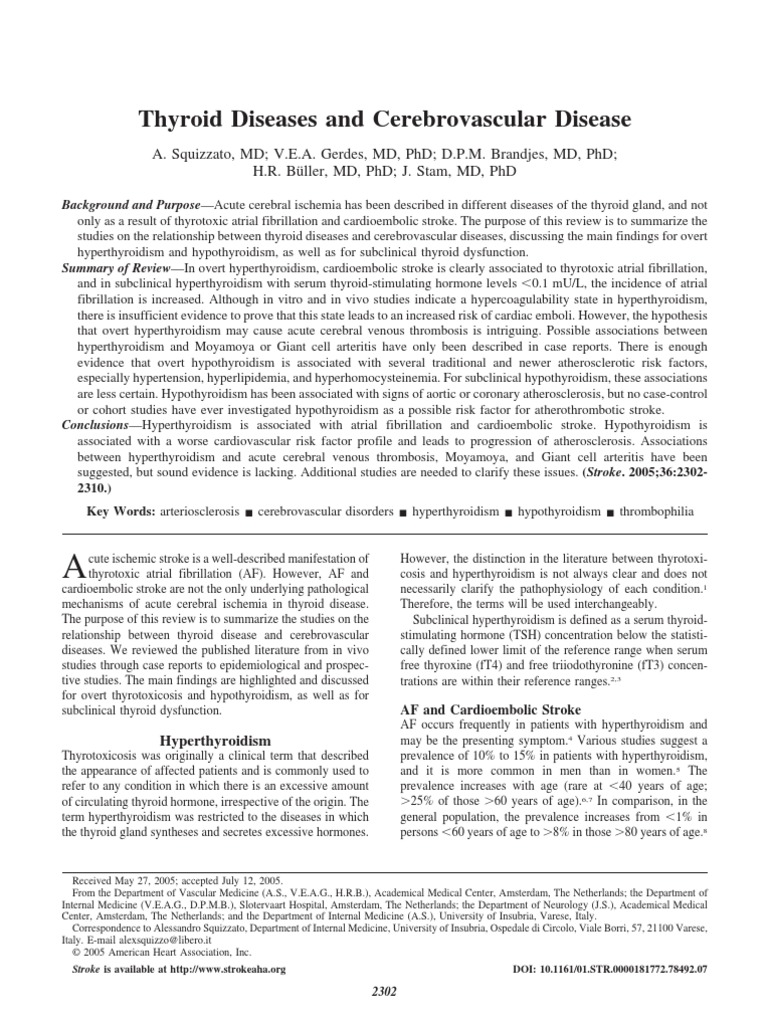 Thyroid Diseases and Cerebrovascular Disease | PDF | Hypothyroidism ...