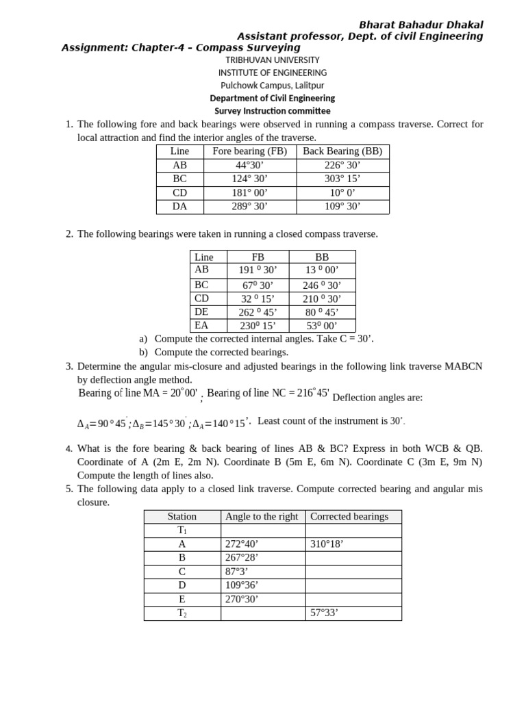 Compass Surveying Techniques and Calculations | PDF | Angle | Geometric ...