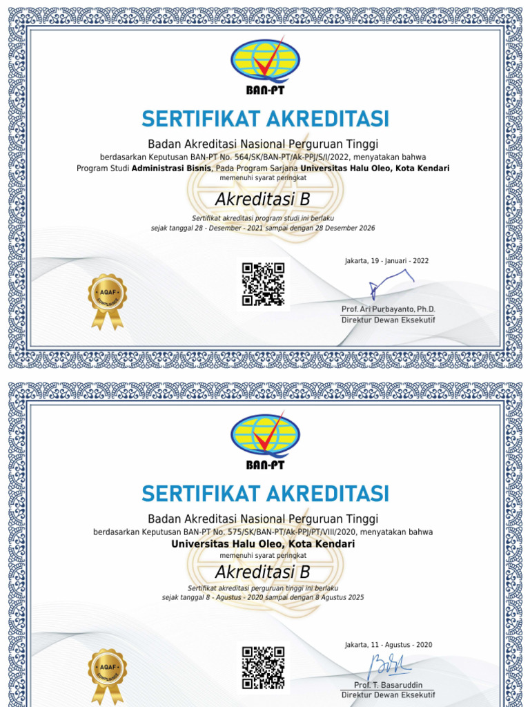 Sertifikat Akreditasi Adm Bisnis 2021-2026-Digabungkan | PDF
