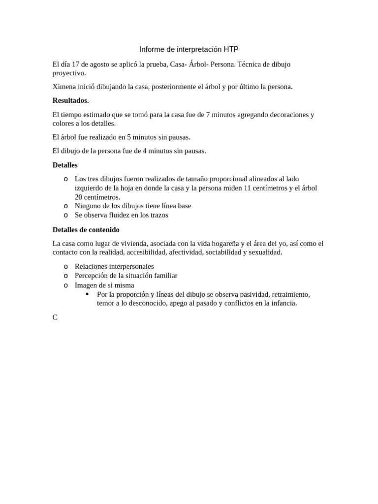 Informe de Interpretación HTP | PDF