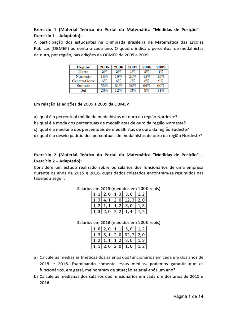 Exercício 1 (Material Teórico Do Portal Da Matemática "Medidas de ...