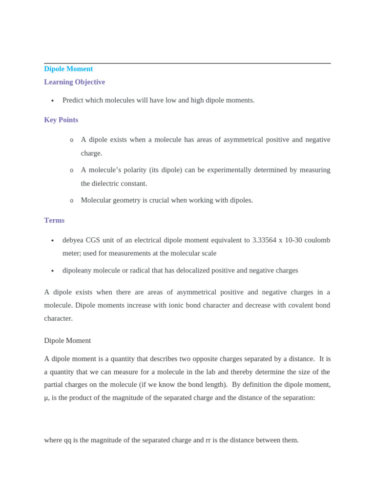 Dipole Moment | PDF
