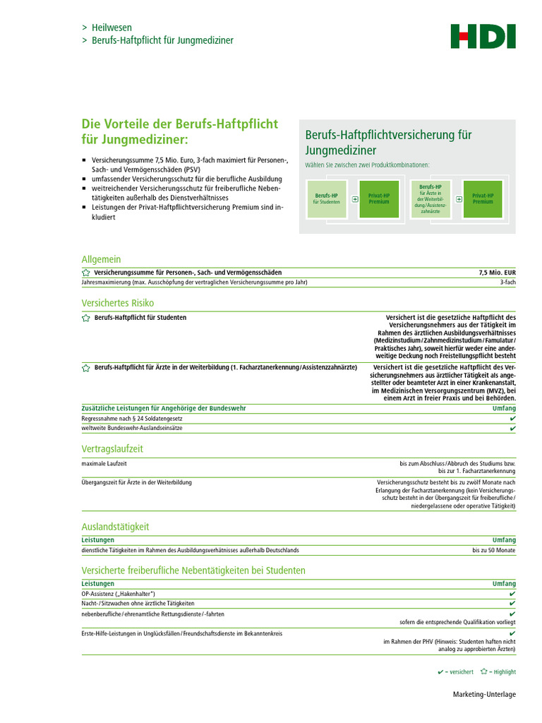 HDI BHV Jungmediziner Produktprofil | PDF