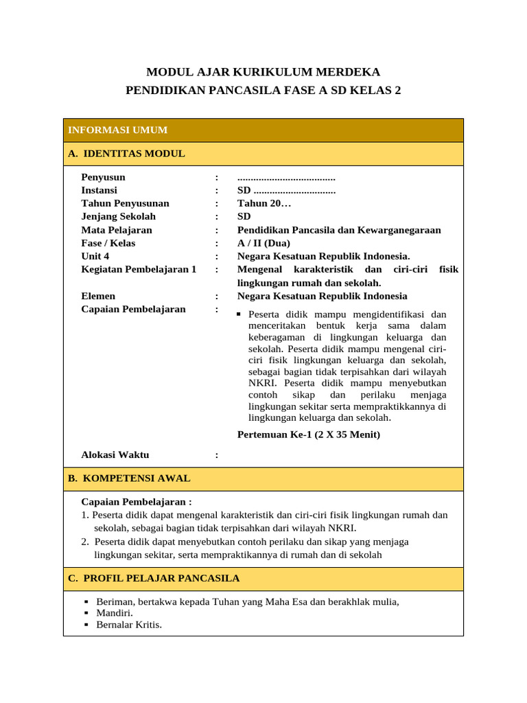 Modul Ajar Kelas 2 - Pendidikan Pancasila | PDF