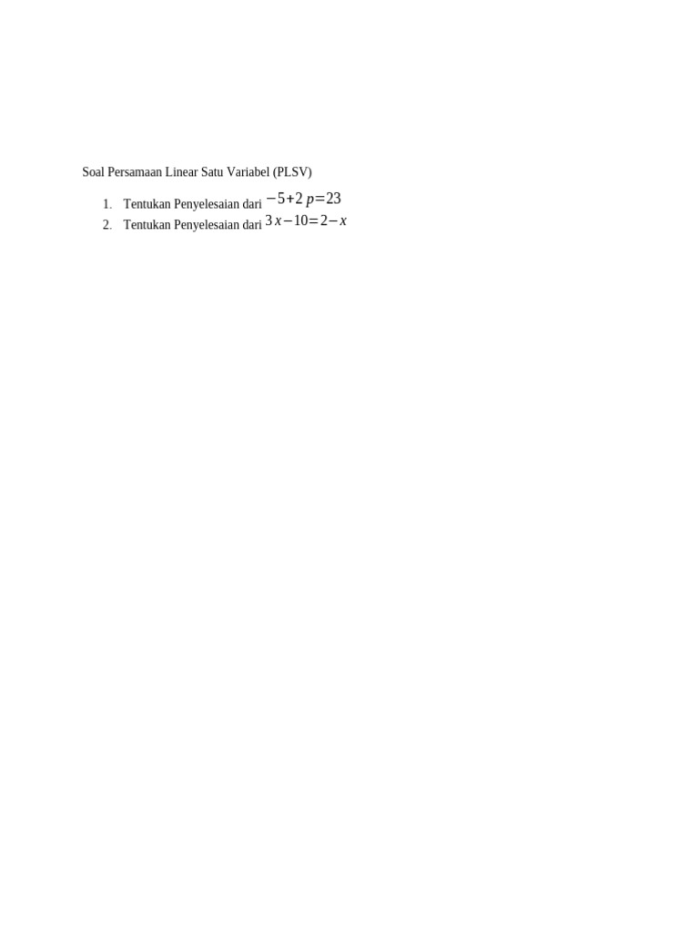 Soal Persamaan Linear Satu Variabel - Dianny | PDF