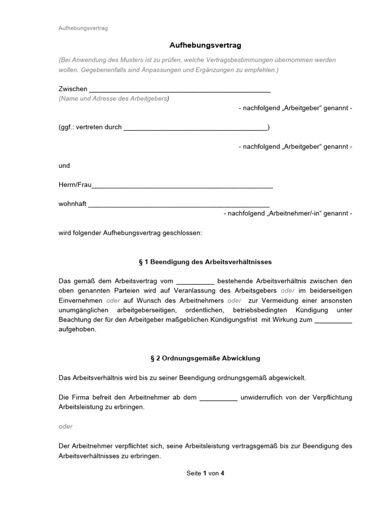 Muster Aufhebungsvertrag | PDF