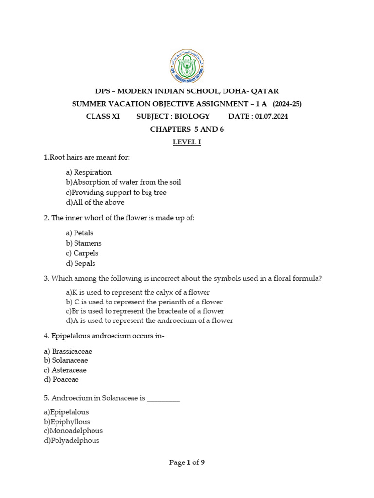 Objective class 11 pdf