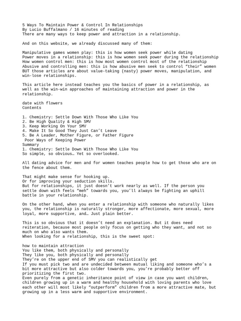 Ways To Maintain Power & Control in Relationships | PDF | Behavioural ...