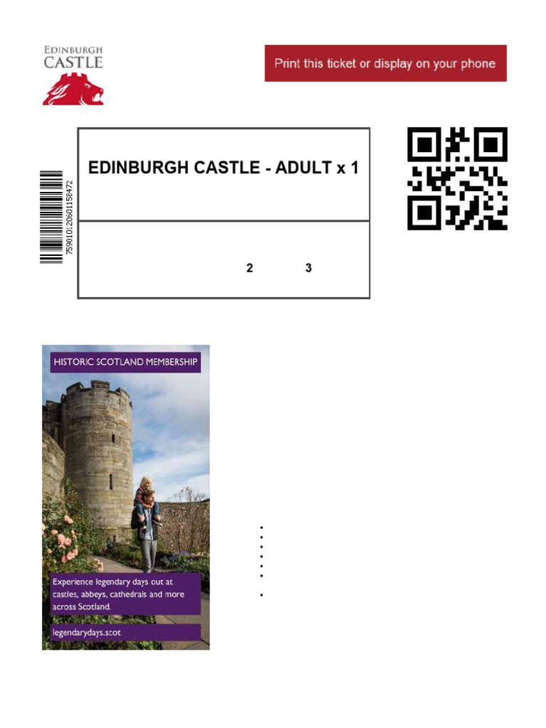 Edinburgh Castle - Adult X 1: 04 September 2024 Please Arrive Between 1 ...