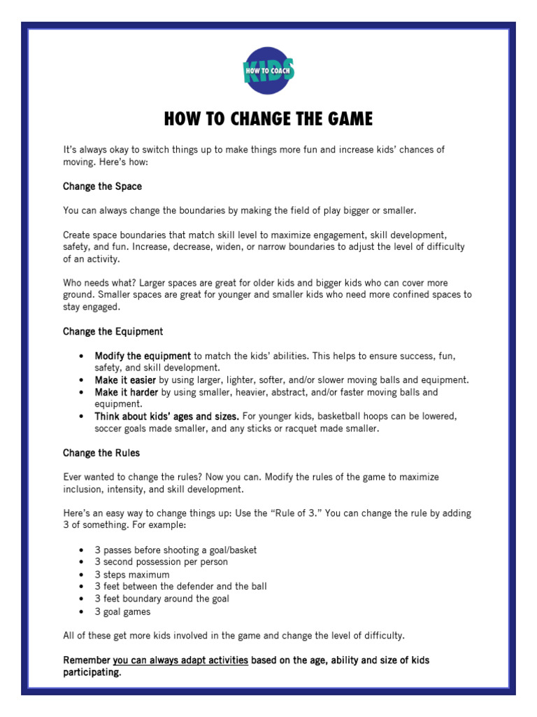 Game Modification Tips for Kids' Activities | PDF | Self-Improvement