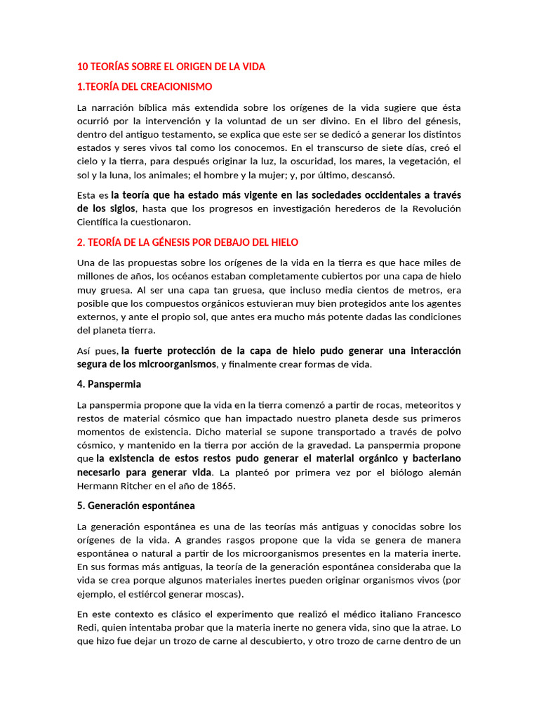 10 Teorías Sobre El Origen de La Vida | PDF