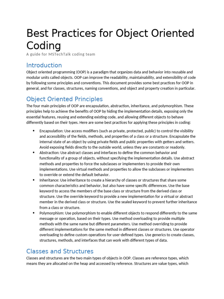 Best Practices For Object Oriented Coding | PDF