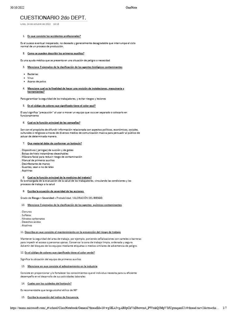 Cuestionario de Seguridad e Higiene Dept 2 | PDF