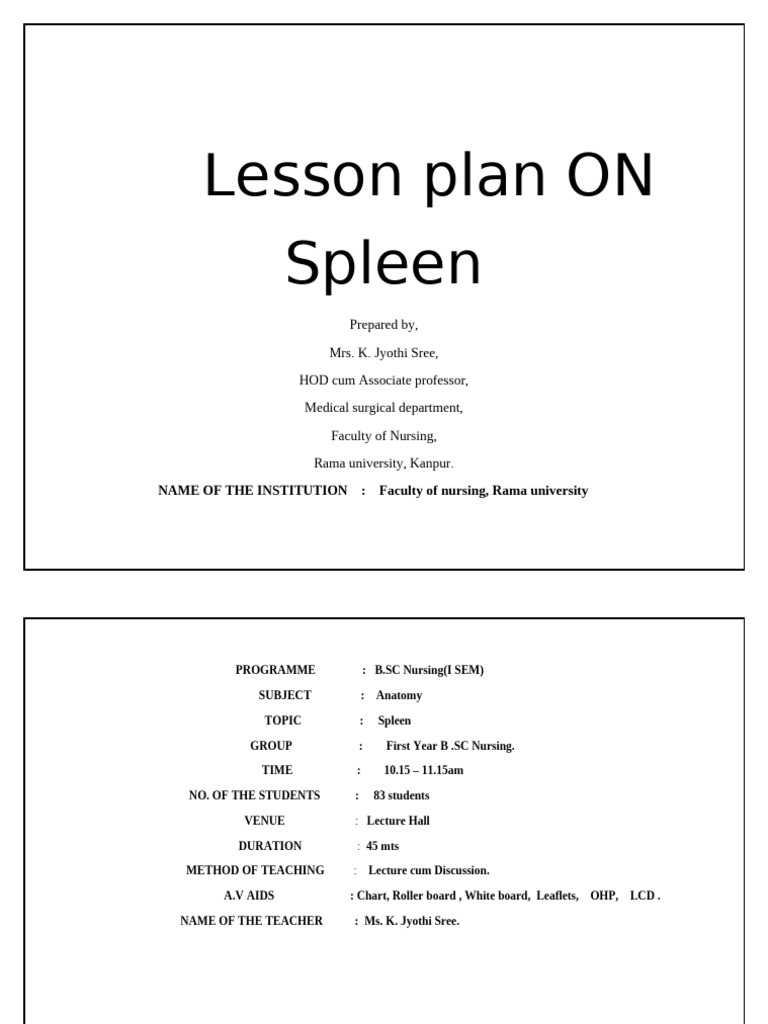 Lesson Plan On Spleen | PDF