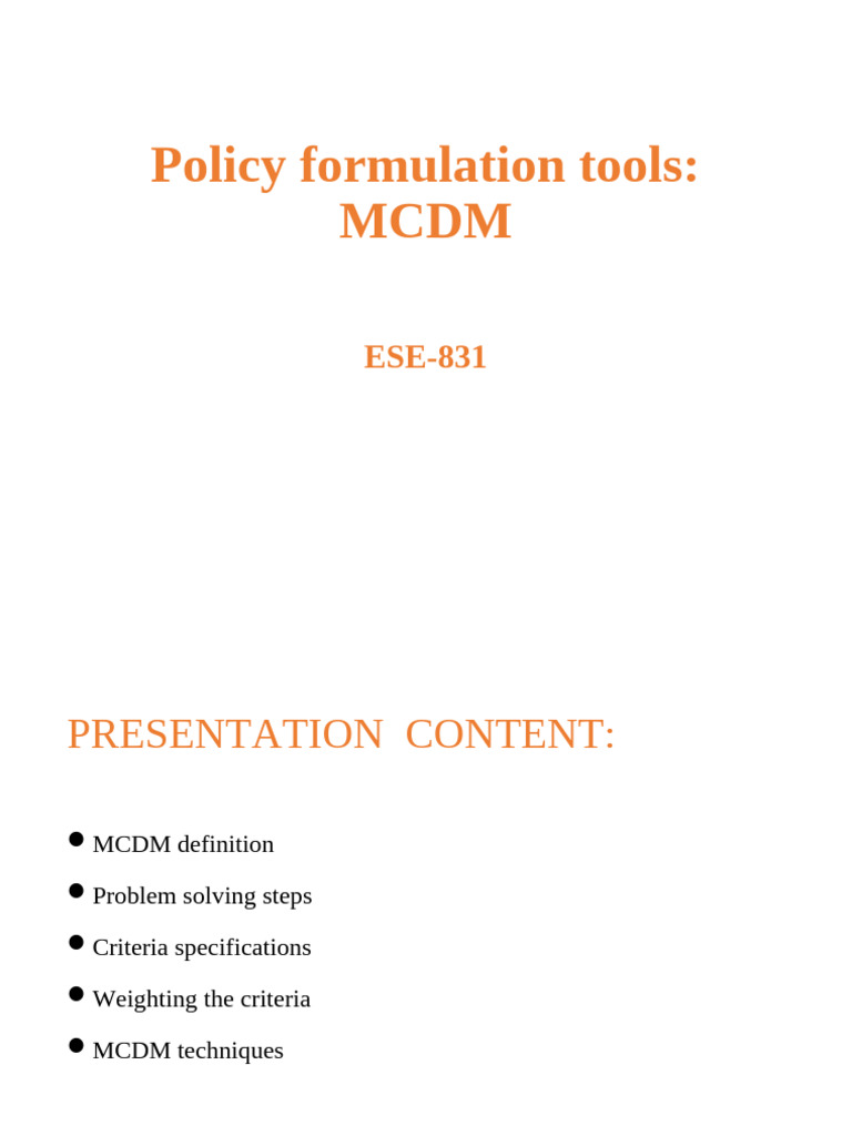 Policy Formulation tools-Multi-Criteria Decision Making | PDF