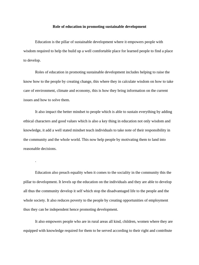 Role of Education in Promoting Sustainable Development | PDF
