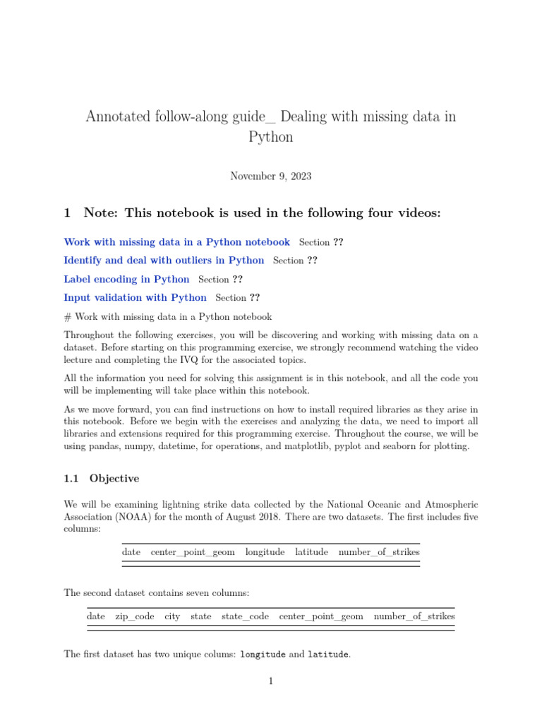 Annotated Follow-Along Guide - Dealing With Missing Data in Python | PDF