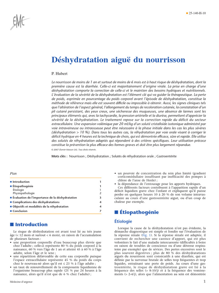 Déshydratation Aigue Du Nourrisson | PDF