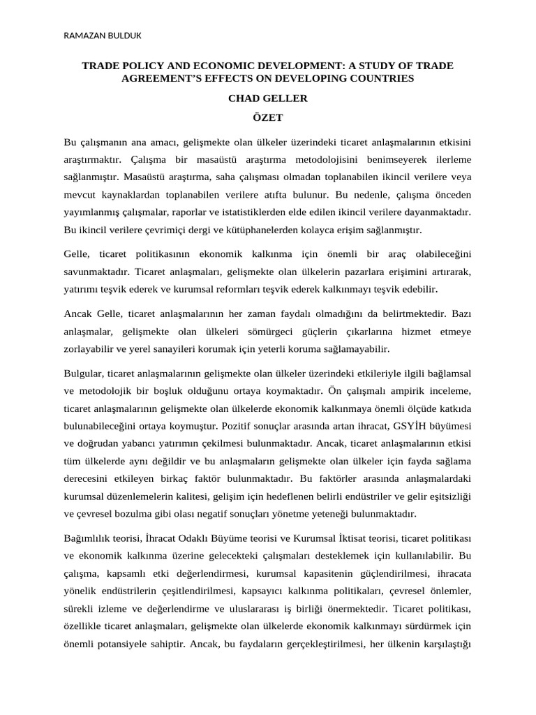 Trade Policy and Economic Development A Study of Trade Agreement's ...