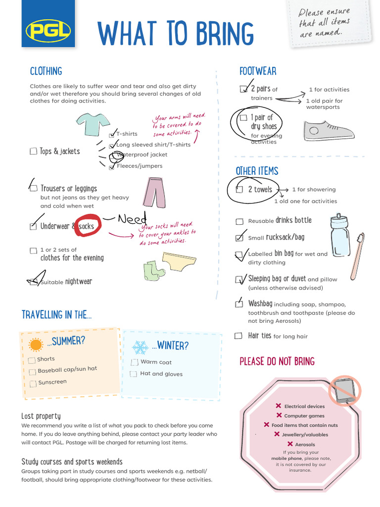 PGL 2025 Packing and Clothing Guide | PDF | Clothing | Human Appearance
