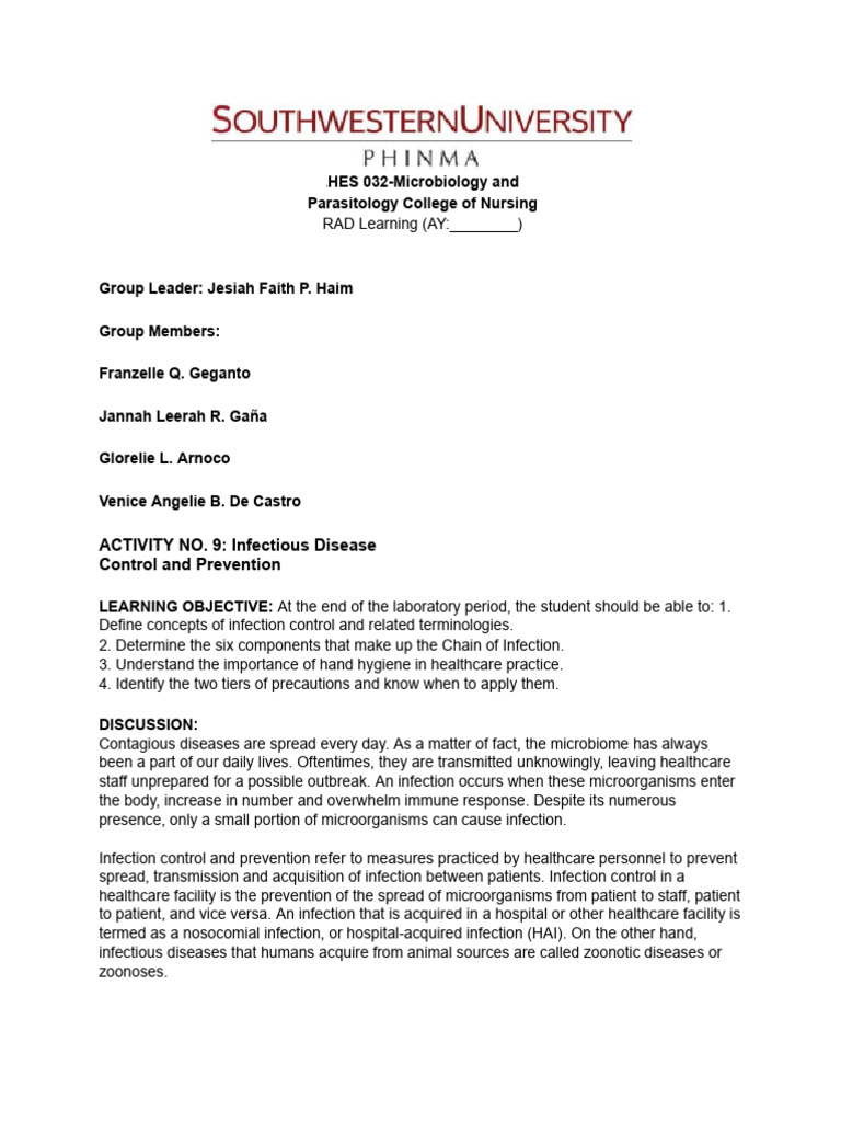 HES 032 BSN Lab Activity 9 | PDF | Infection | Wellness