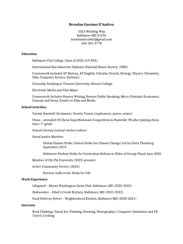 Brendan dandrea resume pdf