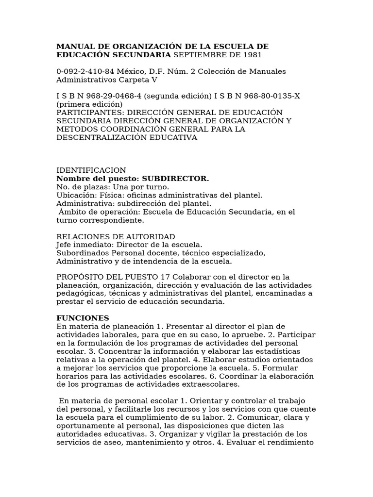 Funciones del Subdirector de Secundaria | PDF | Escuelas | Crecimiento ...