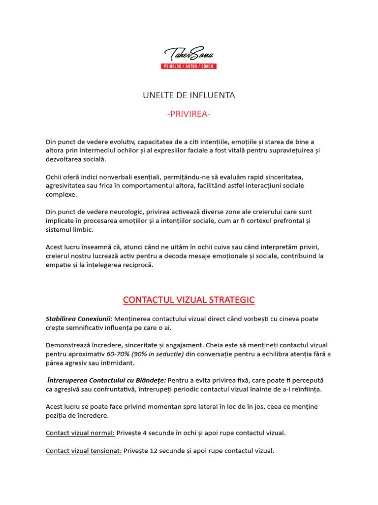 Tehici de Infuenta - Privirea | PDF