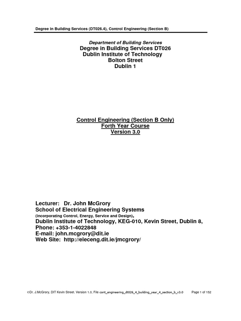 Control Engineering Course Notes DT026.4 | PDF | Programmable Logic ...